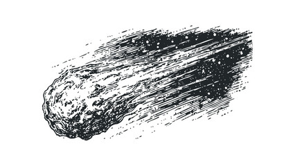 Wall Mural - Vintage Ink Drawing of a Comet with Trail in Space. Vector hand drawn illustration