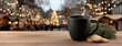 © pvl0707 - Warm coffee cup with cookies and festive decorations during winter holiday season at outdoor market