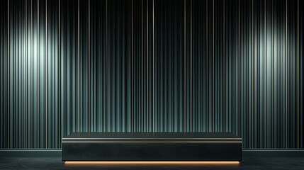 Wall Mural - black and white room with a black pedestal in the center. the room is dimly lit with a warm glow