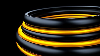 Wall Mural - Black and yellow object with a black center and yellow stripes. The ring is made of metal
