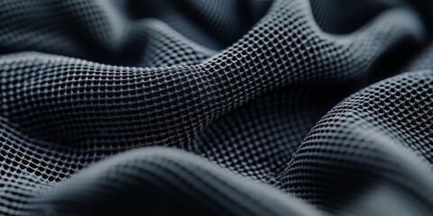 Wall Mural - Close up of a black fabric with a pattern of dots. Concept of texture and depth, as the dots are arranged in a way that creates a three-dimensional effect