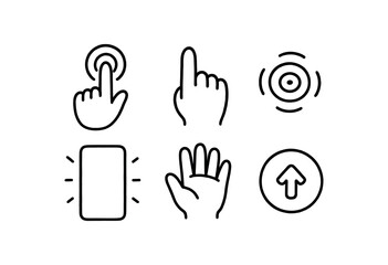 hand drawn cute doodle style line isolated on white background: touch finger tip ripple lines screen glow hand press icon