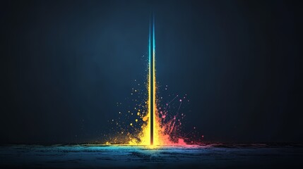 Wall Mural - Colorful explosion is depicted in the image, with a bright yellow and blue flame shooting up into the sky. The scene is set against a dark background