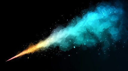 Wall Mural - Colorful firework trail in the sky. The colors are red, yellow, and blue. The sky is dark, and the firework is the only bright object in the scene
