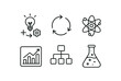 © Art Fusion - hand drawn cute doodle style line isolated on white background: synthesis flow arrows atom bonds chart box structure lab flask