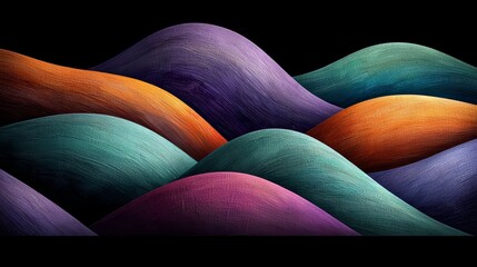 Wall Mural - colorful painting of hills with a blue and orange hill in the middle. the hills are painted in diffe