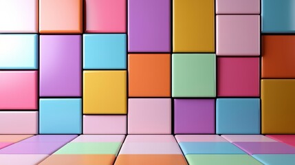 Wall Mural - Colorful wall made of blocks with a white space in the middle. The blocks are of different colors and sizes, creating a vibrant and lively atmosphere