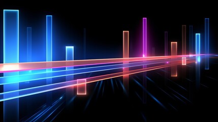 Wall Mural - Colorful, abstract image of a city skyline with neon lights. The image is meant to evoke a sense of energy and excitement