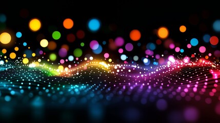 Wall Mural - Colorful, swirling line of dots that appear to be moving. The dots are of various colors and sizes, creating a sense of motion and energy. The image evokes a feeling of excitement and wonder