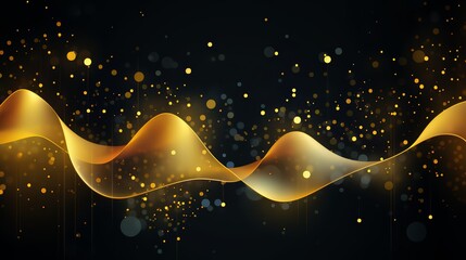 Wall Mural - gold wave with a black background. the wave is made up of many small circles