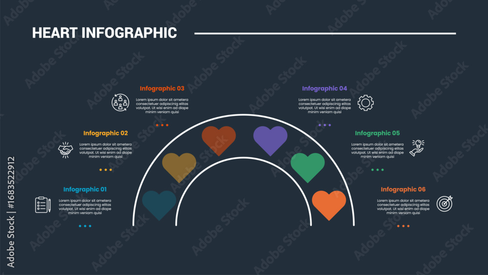 Heart diagram infographic process diagram with speedometer gauge with ...