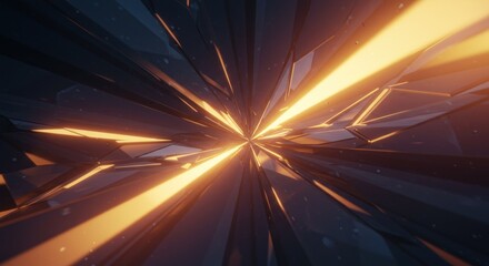 A dynamic, futuristic tunnel effect showcases a striking array of dark and glowing orange geometric shapes, radiating a sense of motion and energy.