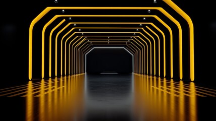 Wall Mural - narrow hallway with yellow lighting. the hallway is empty and the yellow lighting creates a warm and