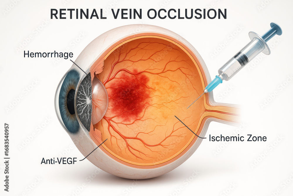 Retinal Vein Occlusion Treatment: Eye Anatomy Illustration with ...