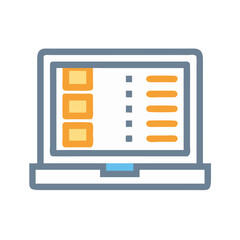 Stylized laptop computer icon showing data list options layout