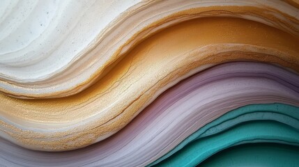 Wall Mural - series of colorful paper strips arranged in a wave-like pattern. the strips are of various colors, i
