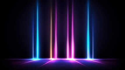 Wall Mural - series of neon lights are lit up in a dark room. the lights are in a row and are in different colors