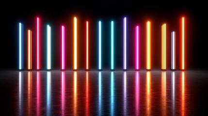 Wall Mural - series of neon lights are lined up in a row, creating a colorful and vibrant display. the lights are