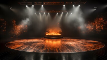 Wall Mural - stage with a fire pit in the center. the stage is lit up with bright lights. the fire pit is surroun