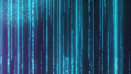 Abstract blue digital code streams flowing on dark background