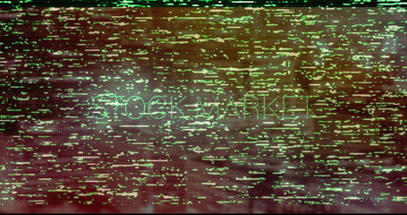 Wall Mural - Glitching uppercase STOCKMARKET text on digital interface screen, showing green artifact overlay