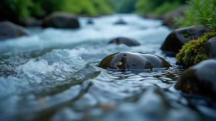 Wall Mural - A serene river with large rocks in the middle