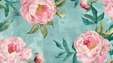 watercolor pattern of lush pink peonies and green foliage, artistic hand-painted texture