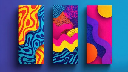 Wall Mural - Three Modern Abstract Web Banners with Vibrant Patterns and Colors