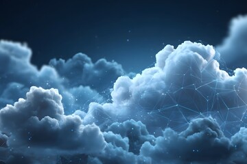Wall Mural - Digital technology background with cloud computing concept and data visualization on screen, blue color theme
