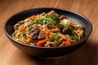© Luminary Studio - Lagman Noodle Soup With Beef and Vegetables in Black Bowl