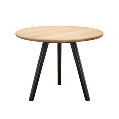Round wooden table with black legs isolated on transparent background