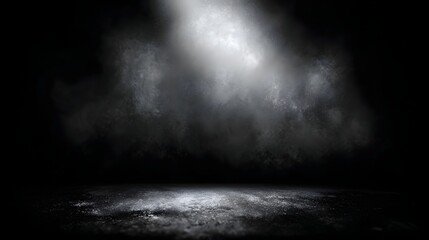 Wall Mural - dramatic spotlight pierces through a dusty atmospheric space highlighting grunge textures on a concr