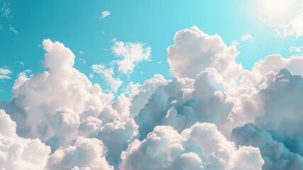 Wall Mural - a plane soaring through fluffy white clouds against a blue sky