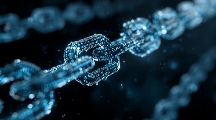 Digital blue chain of blocks with a binary code background