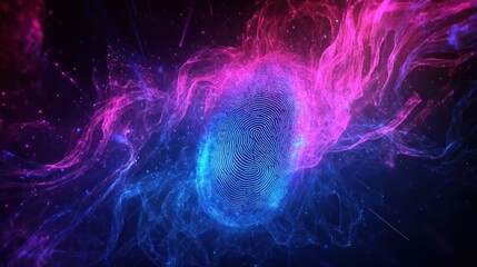 Wall Mural - Abstract, nebula-like rendering of a glowing fingerprint