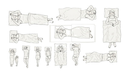 Wall Mural - CAD People Sleeping Top View | Men and Women Vector Symbols for Architecture and Landscape Design