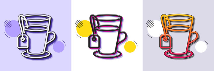 Wall Mural - tea with bag line icon. halftone dotted pattern. gradient icon with grain shadow. hot drink sign. fr