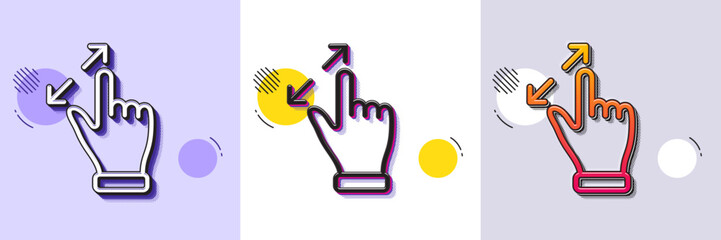 Wall Mural - touchscreen gesture line icon. halftone dotted pattern. gradient icon with grain shadow. zoom in sig