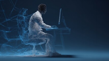 Digital Transformation: Abstract Man Working on Computer, Representing Technology and Innovation in Business.