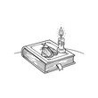 © Liliia - Vintage illustration of a book with candle and moth in minimalist black and white design