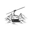 © Liliia - Ski lift illustration with mountainous backdrop in monochrome style