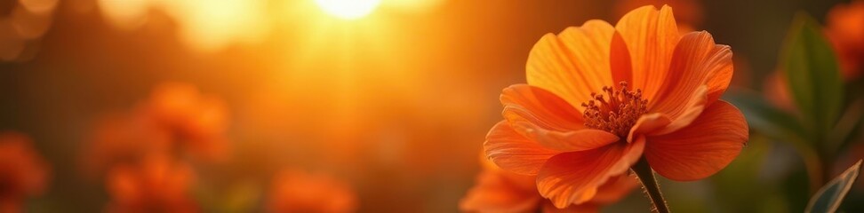 Wall Mural - Orange blossoms bathed in sunset's warm hues, delicate petals glowing , golden hour, fragrance