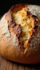 Wall Mural - Close-up of crusty artisan bread, showing deep crevices and irregular surface , delicious, texture background