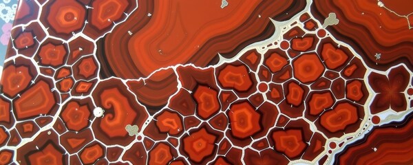 Wall Mural - Deep red jasper stone, polished surface reveals intricate patterns and rich color variations. Natural texture and veining add depth and visual interest, crystal, vibrant