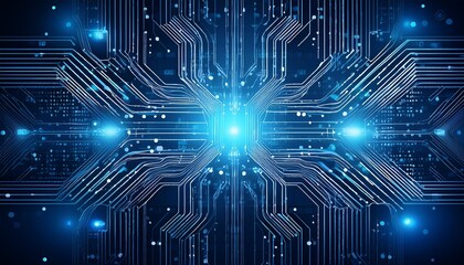 Sticker - blue tech background features abstract digital circuitry connected lines navy light blue gradient artificial intelligence