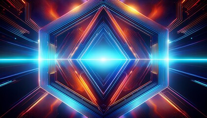 Wall Mural - a vivid digital background with a symmetrical pattern of hexagons in a dark space
