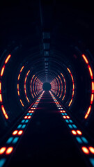 Wall Mural - illuminated pathway in a dark sci-fi tunnel vertical