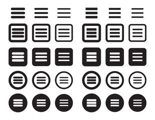 Menu icon set. application button vector symbol. game apps interface sign.
