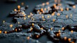 © Rizki - European map with glowing pins, dark background.  Detailed 3D model of Europe, showing individual locations with bright orange pins.