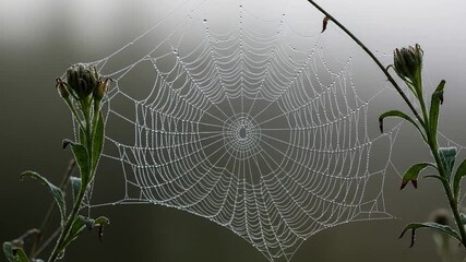 Delicate Dew-Kissed Spiderweb: Nature's Artistry in Morning Light